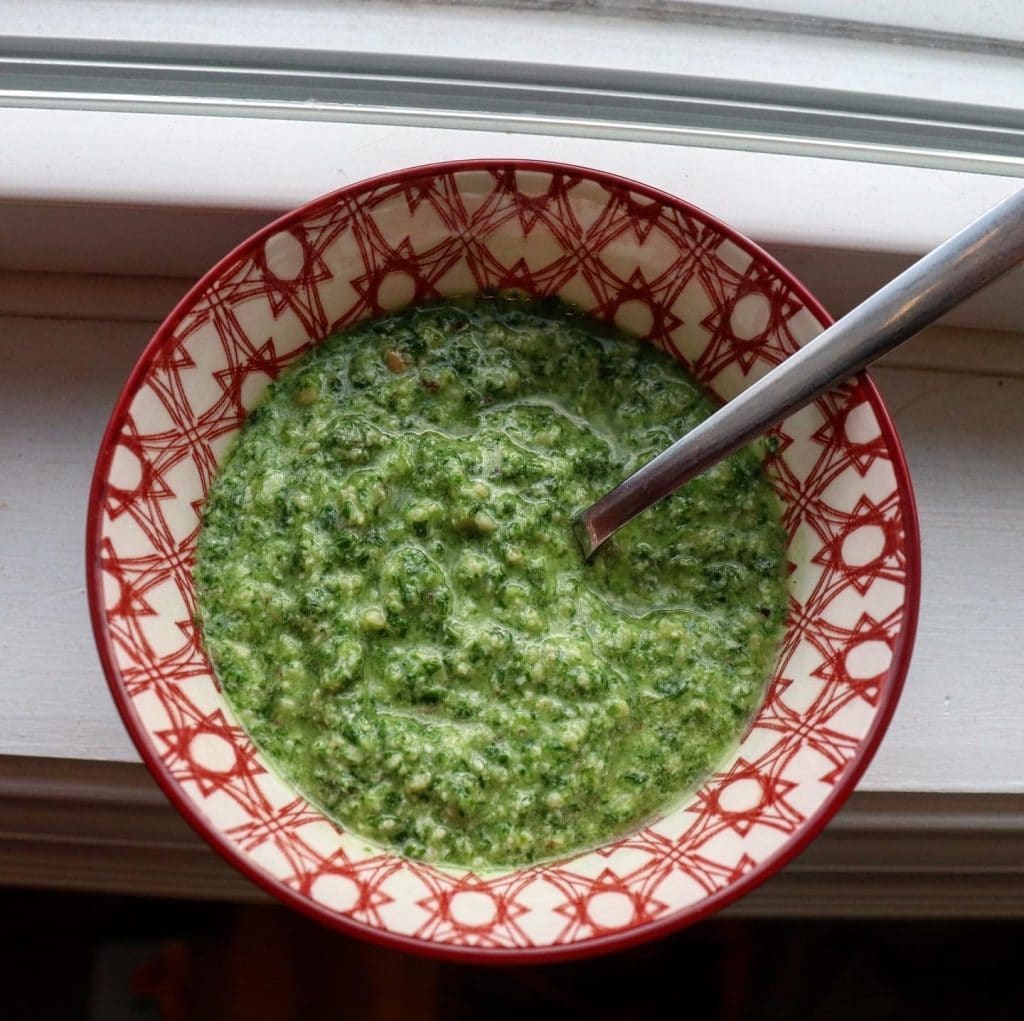 how to use up garden scraps with zero waste pesto